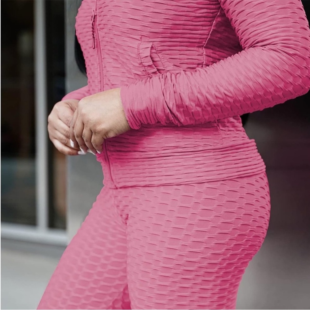 NEW MIX Mauve Textured Honeycomb 2 Piece Tracksuit Set NWT S/M or L/XL - Picture 8 of 8